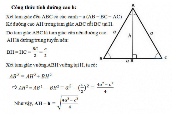 Công thức tính đường cao trong tam giác cân