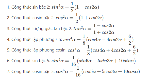 [Hạ bậc lượng giác] Công thức bậc 3, 4, cos2x, sin2x – Toán lớp 10
